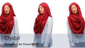  Presentation with sadness woman cry - Colorful PPT theme enhanced with arab woman wearing hijab crying backdrop and a light blue colored foreground