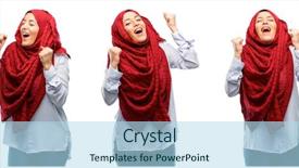  Presentation with hijab - Slide set enhanced with arab woman wearing hijab happy background and a light blue colored foreground