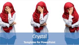  Presentation with arabian woman wearing hijab muslim - Cool new slide deck with arab woman wearing hijab stressful backdrop and a teal colored foreground