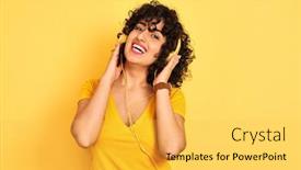  Presentation with person listening - Presentation featuring curly hair listening to music background and a yellow colored foreground