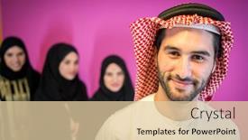  Presentation with three - Audience pleasing PPT theme consisting of arab-young-man-and-three backdrop and a lemonade colored foreground