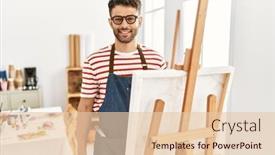  Presentation with art - PPT layouts enhanced with arab-young-man-at-art background and a  colored foreground