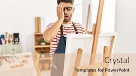  Presentation with face pain - Presentation consisting of arab-young-man-at-art background and a  colored foreground