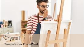  Presentation with art - Slide deck having arab-young-man-at-art background and a lemonade colored foreground