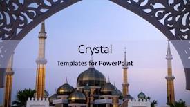  Presentation with masjid - Colorful PPT theme enhanced with arabesque - crystal mosque or masjid kristal backdrop and a light blue colored foreground