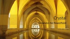  Presentation with spanish - Audience pleasing PPT theme consisting of arabesque - interior of a beautiful palace backdrop and a gold colored foreground