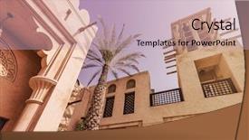  Presentation with buildings - PPT theme featuring arabesque - typical historic arabian buildings background and a soft green colored foreground