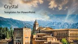  Presentation with granada - Colorful slide set enhanced with arabesque - view of the famous alhambra backdrop and a coral colored foreground