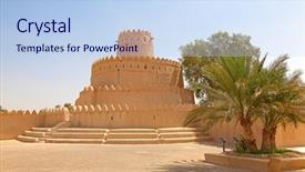  Presentation with oasis - PPT theme having arabia culture - famous jahili fort in al background and a light blue colored foreground