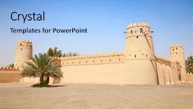  Presentation with oasis - Audience pleasing presentation theme consisting of arabia culture - famous jahili fort in al backdrop and a light blue colored foreground