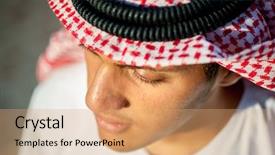  Presentation with arabic - Presentation design featuring arabia digit - happy arabic boy background and a coral colored foreground