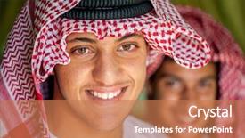  Presentation with arabic embroidery - Presentation theme enhanced with arabia digit - happy arabic boy background and a coral colored foreground