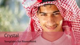  Presentation with arabic music arab man playing - Cool new PPT theme with arabia digit - happy arabic boy backdrop and a coral colored foreground