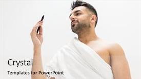  Presentation with hajj - Colorful theme enhanced with arabia digit - muslim man posing as ready backdrop and a sky blue colored foreground