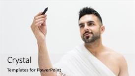  Presentation with kaaba mecca - Beautiful theme featuring arabia digit - muslim man posing as ready backdrop and a lemonade colored foreground