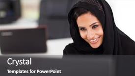  Presentation with computer burn - Amazing slide set having arabian businesswoman working on computer backdrop and a dark gray colored foreground