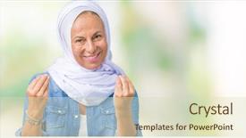  Presentation with middle eastern traditional dishes falafel - Amazing PPT theme having arabian hijab over isolated background backdrop and a soft green colored foreground