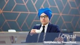  Presentation with turban - Colorful theme enhanced with arabian man in blue turban backdrop and a ocean colored foreground