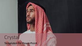  Presentation with black man fashion - Theme featuring arabian-man-in-traditional-clothes background and a coral colored foreground