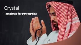  Presentation with black man fashion - Presentation theme featuring arabian-man-in-traditional-clothes background and a dark gray colored foreground