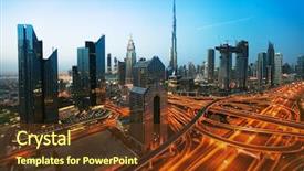  Presentation with dubai - PPT theme having arabian night - dubai sunset panoramic view background and a tawny brown colored foreground