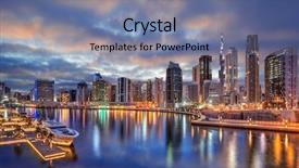  Presentation with panoramic - Presentation theme having arabian night - dubai sunset panoramic view background and a seafoam green colored foreground