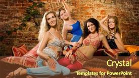  Presentation with harem - Colorful PPT theme enhanced with arabian night - group of beautiful women backdrop and a tawny brown colored foreground