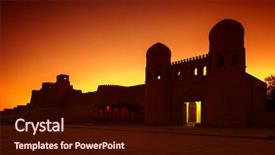  Presentation with western - Presentation theme featuring arabian night - western gate ata darvoza background and a wine colored foreground
