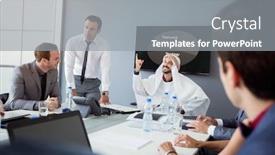  Presentation with veteran partnership - Colorful slide set enhanced with arabian partner presentation successful idea on partnership with business teamwork backdrop and a gray colored foreground