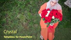  Presentation with flower woman - Slide set having arabian-woman-holding-flower-bouquet background and a tawny brown colored foreground