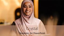  Presentation with hijab modern - Presentation theme featuring arabian-woman-wearing-hijab-smiling background and a coral colored foreground