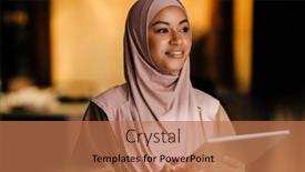  Presentation with hijab modern - Slides featuring arabian-woman-wearing-hijab-working background and a coral colored foreground