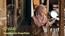  Presentation with hijab modern - Theme having arabian-woman-wearing-hijab-working background and a tawny brown colored foreground