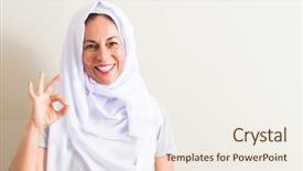  Presentation with woman - Amazing PPT layouts having arabian woman wearing white hijab backdrop and a sky blue colored foreground