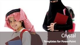  Presentation with arabic - Cool new PPT layouts with arabic boy and girl backdrop and a tawny brown colored foreground