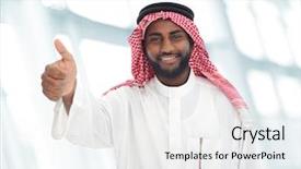  Presentation with arabic music arab man playing - PPT theme featuring arabic business man with thumb background and a  colored foreground