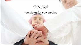  Presentation with team hands - Beautiful PPT theme featuring arabic business team showing unity backdrop and a white colored foreground