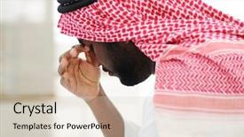  Presentation with arabic movies - Theme with arabic businessman stressed in crisis background and a soft green colored foreground