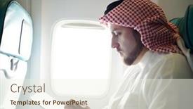  Presentation with arabic - Theme with arabic-businessman-working-on-tablet background and a cream colored foreground