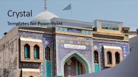  Presentation with mosaic - Beautiful PPT theme featuring arabic calligraphy - dubai iranian mosque made backdrop and a light blue colored foreground