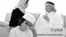  Presentation with arabic - Presentation enhanced with arabic couple fighting and child background and a light gray colored foreground