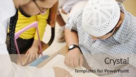  Presentation with culture education - Colorful slide set enhanced with arabic culture - education activities in classroom backdrop and a soft green colored foreground