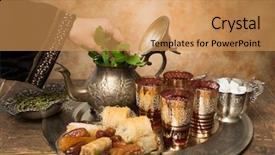  Presentation with tea leaves - Slides consisting of arabic culture - female hand adding mint leaves background and a yellow colored foreground