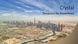  Presentation with dubai - PPT theme with arabic desert town - aerial view of dubai downtown background and a light blue colored foreground