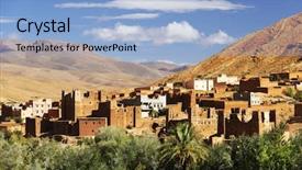  Presentation with morocco - PPT theme featuring arabic desert town - moroccan village in dades valley background and a light blue colored foreground