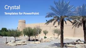  Presentation with saudi arabia - PPT theme featuring arabic desert town - old fort in the center background and a teal colored foreground
