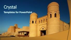  Presentation with uzbekistan - Colorful PPT theme enhanced with arabic design - western gate ata darvoza backdrop and a ocean colored foreground