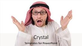  Presentation with arab countries - Slides featuring arabic dress - arab man in specs isolated background and a lemonade colored foreground