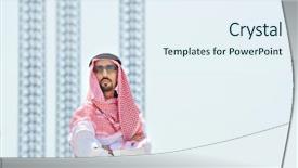  Presentation with clothing - Amazing slide deck having arabic dress - arab on seaside in traditional backdrop and a sky blue colored foreground