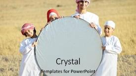  Presentation with arabic - Presentation theme consisting of desserted land - arabic family in nature holding background and a light gray colored foreground